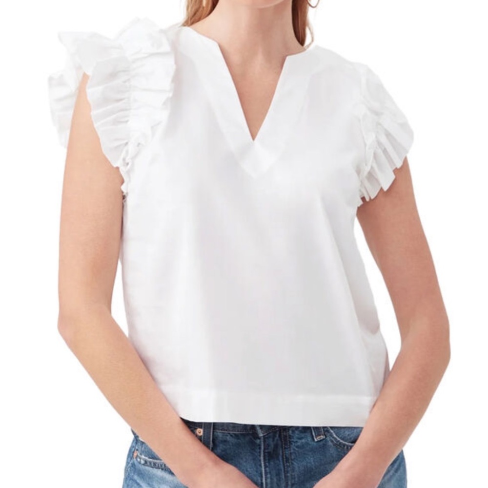 Trina Turk White Augusto Ruffle Sleeve Top